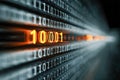 Glowing digital binary code illuminating a futuristic data stream representing advanced technology and information flow in a high- Royalty Free Stock Photo