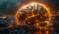 Glowing Digital Brain with Circuitry and Bokeh Lights on Dark Background technology artificial intelligence Royalty Free Stock Photo