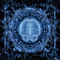 Glowing digital brain embedded in a high-tech processor microchip Royalty Free Stock Photo