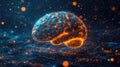 A glowing digital brain hologram floats in an abstract space with sparkling particles. artificial intelligence Royalty Free Stock Photo