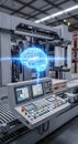Advanced artificial intelligence enhancing industrial automation with a futuristic digital brain overlay Royalty Free Stock Photo