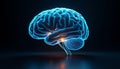 Glowing Digital Brain Model Visualization With Blue Light and Orange Neural Activity on Dark Background for Medical Illustration Royalty Free Stock Photo