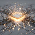 Glowing Digital Brain Representing Technological Advancement with Detailed Computer Chip and Radiating Light Royalty Free Stock Photo