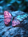 Glowing digital butterfly on rock Royalty Free Stock Photo