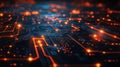 Glowing digital circuit board with illuminated pathways and futuristic technology elements Royalty Free Stock Photo