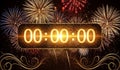 New year s eve countdown clock illuminated amidst vibrant fireworks display Royalty Free Stock Photo