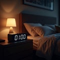 Glowing Digital Clock at 0100 on Nightstand Royalty Free Stock Photo