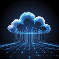 Glowing digital cloud computing network with data connection lines on futuristic technology background. Royalty Free Stock Photo