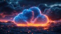 A glowing, digital cloud graphic against a dark backdrop Royalty Free Stock Photo