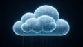 Glowing digital cloud icon constructed from binary code symbols illustrates global data storage network infrastructure concept Royalty Free Stock Photo