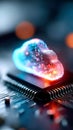 Glowing digital cloud icon emerging from a microchip with neon streams of data Royalty Free Stock Photo