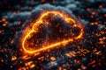 Glowing digital cloud representation with vibrant orange lights symbolizing cloud computing and data storage Royalty Free Stock Photo