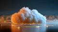 Glowing digital cloud with world map over futuristic city and network grid at night Royalty Free Stock Photo