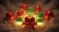 Glowing digital cubes ascend in a smoky void Royalty Free Stock Photo