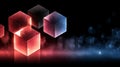 Glowing digital cubes representing secure data blocks and interconnected nodes highlight the concept of decentralized ledger Royalty Free Stock Photo