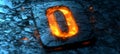 Glowing Digital 3D Number 0 In Futuristic Stone Surfaced By Cracks Structure With Magma