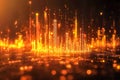 Glowing digital data visualization with bright orange and yellow lights, representing technology and data analytics Royalty Free Stock Photo