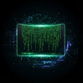 Glowing digital display featuring cascading green code resembling binary Royalty Free Stock Photo