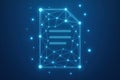 Glowing digital document icon formed by connected nodes representing blockchain data security and digital file technology Royalty Free Stock Photo