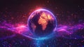 A glowing, digital Earth with vibrant pink and blue waves of data Royalty Free Stock Photo