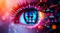 Glowing digital eye as algorithms abstraction scanning social media profiles Royalty Free Stock Photo
