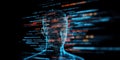glowing digital figure surrounded by data streams and overlays