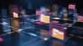 Glowing digital folders on futuristic grid, cloud storage and data management concept Royalty Free Stock Photo
