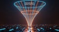 Glowing Digital Funnel with Data Streams on Circuit Board Background Royalty Free Stock Photo