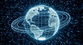 Glowing Digital Globe with Binary Code Orbiting and Streaking Lights earth world Royalty Free Stock Photo