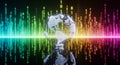 Digital Globe With Binary Code And Colorful Sound Wave Background earth world Royalty Free Stock Photo
