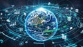 Futuristic digital globe with glowing network connections and data representing global technology and connectivity Royalty Free Stock Photo