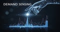 Futuristic digital hand interacts with glowing data visualization representing demand sensing technology Royalty Free Stock Photo