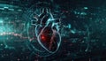 Digital representation of a human heart with data visualization elements