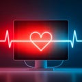 Glowing digital heartbeat line reflecting on the monitor, symbolizing vital signs monitoring Royalty Free Stock Photo