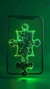 Glowing Digital Jigsaw Piece and Smartphone Royalty Free Stock Photo