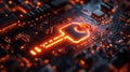 A glowing digital key on a circuit board, symbolizing cybersecurity and data access. Royalty Free Stock Photo
