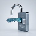 Digital Key Unlocks Cyber Security Padlock Royalty Free Stock Photo
