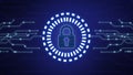 Glowing Digital Lock with Circuit Lines for Cyber Security and Data Protection Background Royalty Free Stock Photo