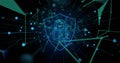 Glowing digital lock icon on futuristic interface for cybersecurity technology