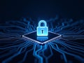 Glowing Digital Lock on Microchip â Cybersecurity and Data Protection Concept Royalty Free Stock Photo