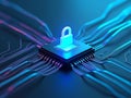 Glowing Digital Lock on Microchip â Cybersecurity and Data Protection Concept Royalty Free Stock Photo