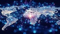 Global connectivity visualized with digital network on world map Royalty Free Stock Photo
