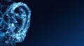 Glowing digital network forming polygonal ear shape, representing technological sound perception and interconnected communication Royalty Free Stock Photo