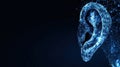 Glowing digital network forming polygonal ear shape, representing technological sound perception and interconnected communication Royalty Free Stock Photo