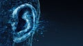 Glowing digital network forming polygonal ear shape, representing technological sound perception and interconnected communication Royalty Free Stock Photo