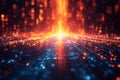 Glowing Digital Network with Orbs of Light and Abstract Data Streams in Fiery Orange and Blue Tones Royalty Free Stock Photo