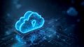 Glowing digital padlock hovering over stylized cloud icon 3. Royalty Free Stock Photo