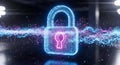 Futuristic digital lock icon symbolizing network security and data protection Royalty Free Stock Photo