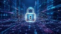 glowing digital padlock over abstract network connections, cybersecurity concept, dark blue technology background, secure data Royalty Free Stock Photo