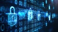 Cyber security protecting data with digital padlocks and binary code Royalty Free Stock Photo